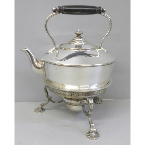 682 - A silver plated spirit kettle and stand