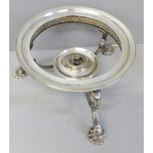 682 - A silver plated spirit kettle and stand