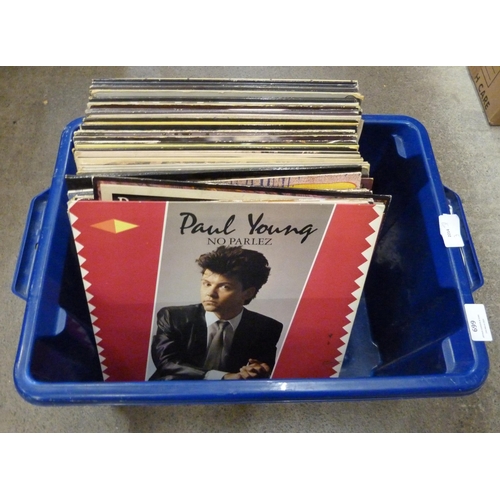 699 - A box of LP records, Paul McCartney, Wings, Rod Stewart, Santana, Steve Harley, Thin Lizzy, etc.