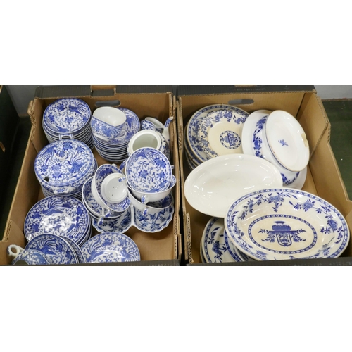 713 - Minton Blue Delft pattern blue and white dinnerwares, oval serving plates, dinner, tea and side plat... 