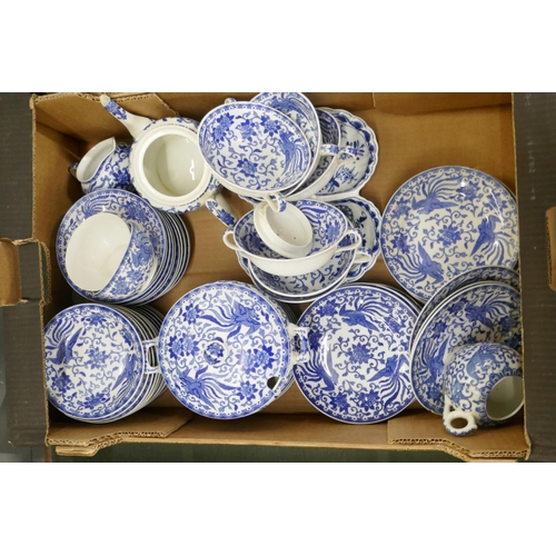 713 - Minton Blue Delft pattern blue and white dinnerwares, oval serving plates, dinner, tea and side plat... 