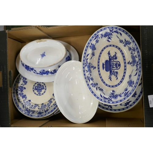 713 - Minton Blue Delft pattern blue and white dinnerwares, oval serving plates, dinner, tea and side plat... 