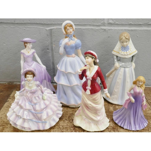 719 - A Coalport figure, three Royal Doulton figures and a Leonardo Collection figure