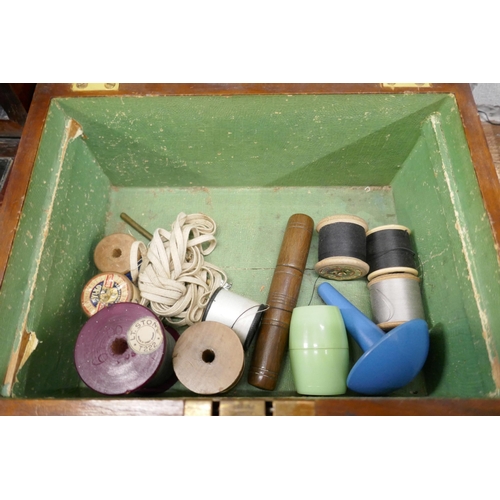 721 - A lady's 19th Century walnut sewing box with some contents and a mahogany correspondence box with br... 