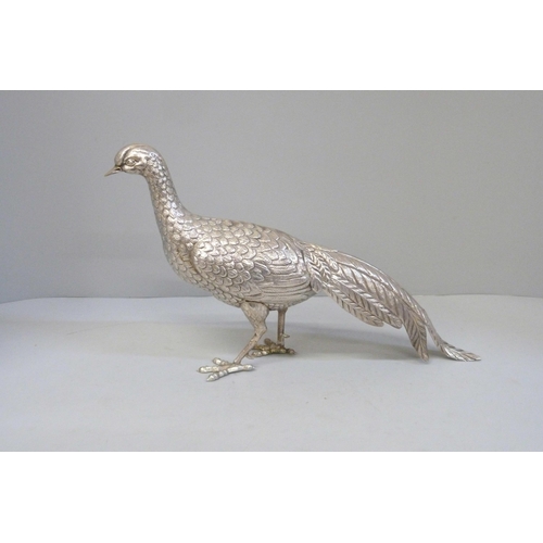 755 - A Spanish silver model of a pheasant, 240g, height 20.5cm, repaired