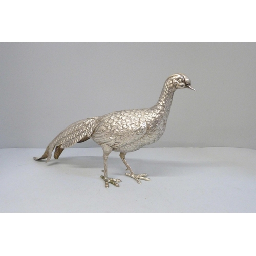 755 - A Spanish silver model of a pheasant, 240g, height 20.5cm, repaired