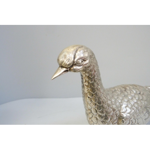 755 - A Spanish silver model of a pheasant, 240g, height 20.5cm, repaired