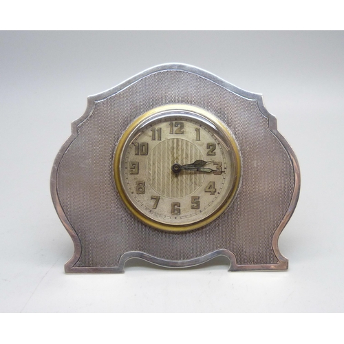 757 - A silver mounted clock, Birmingham 1930, 10cm wide