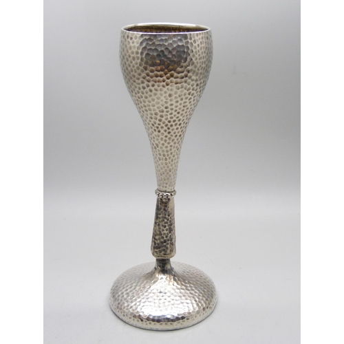 760 - An Arts and Crafts hammered effect silver vase, Chester 1902, 163mm, weighted