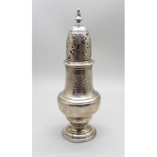 772 - A George II silver shaker, London 1758, 97g, 14cm