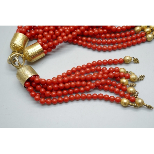 852 - A vintage silver gilt and faux coral necklace, approximately 107cm