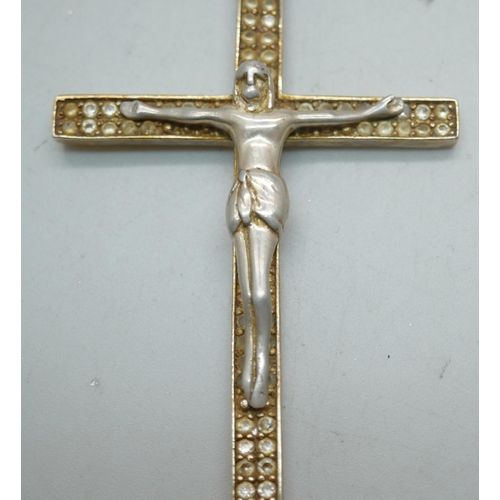 854 - A silver gilt crucifix set with cubic zirconia, on a silver chain, 14g, pendant length 7.5cm