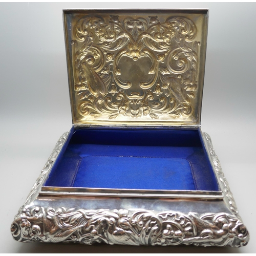 875 - A Victorian silver Goldsmiths and Silversmiths jewellery box, London 1895, personalised 1896, total ... 