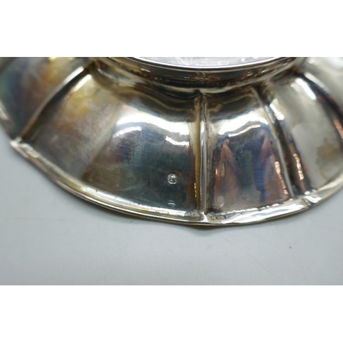 876 - A white metal tray/dish marked M. Fray and a larger white metal tray, both with continental control ... 