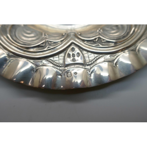 876 - A white metal tray/dish marked M. Fray and a larger white metal tray, both with continental control ... 