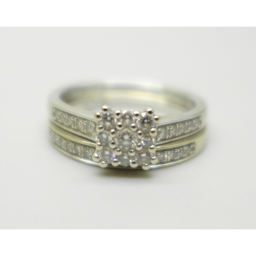 988 - An 18ct gold Beaverbrook's diamond engagement and wedding/eternity ring, 0.42ct, clarity SI1, colour... 