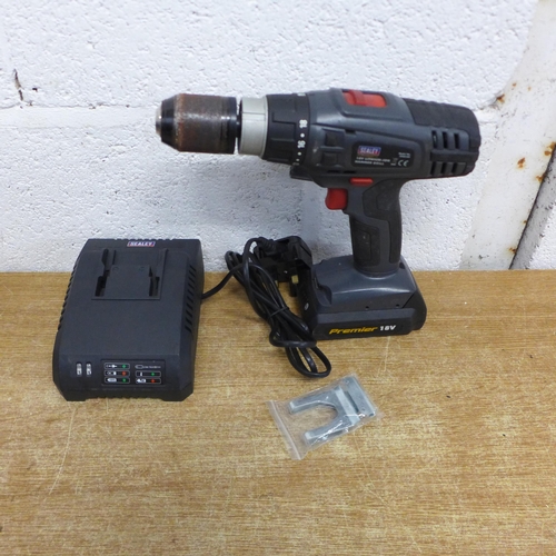 2016 - A Sealey CP6018V 18v cordless drill with 18v Li-ion battery and charger in case