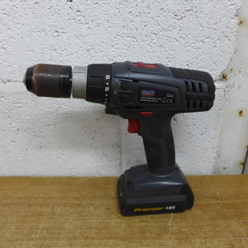 2016 - A Sealey CP6018V 18v cordless drill with 18v Li-ion battery and charger in case