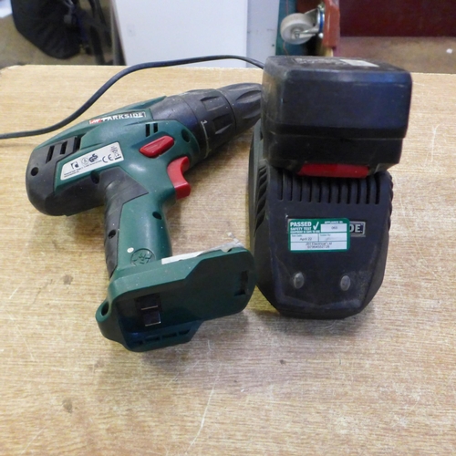 2030 - 3 Parkside (PMSA12A1) cordless electric cutters in cases and a Parkside (PAB518A1) cordless drill wi... 