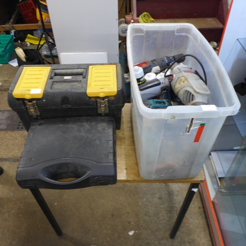 2044 - A Tool box with approx. 200 fixing bolts, Powerbase model 638966 14.4v drill with battery and charge... 