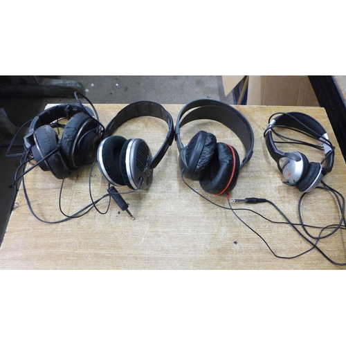2061 - A quantity of audio equipment including various studio headphones such as AKG, Numark, Technics, Sen... 