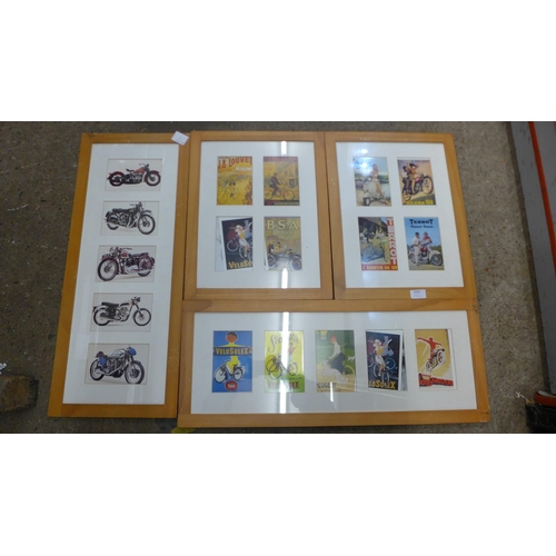 2065 - Four bicycle and motorcycle themed framed prints