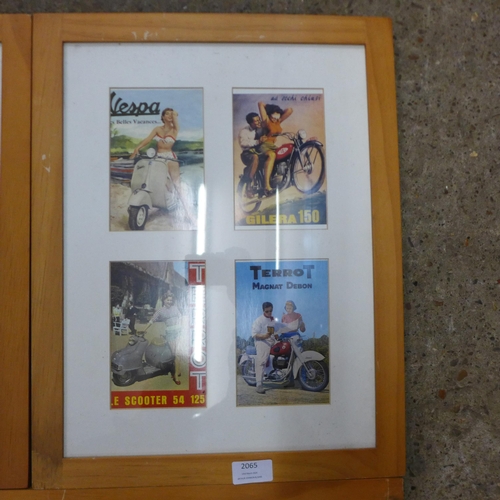 2065 - Four bicycle and motorcycle themed framed prints