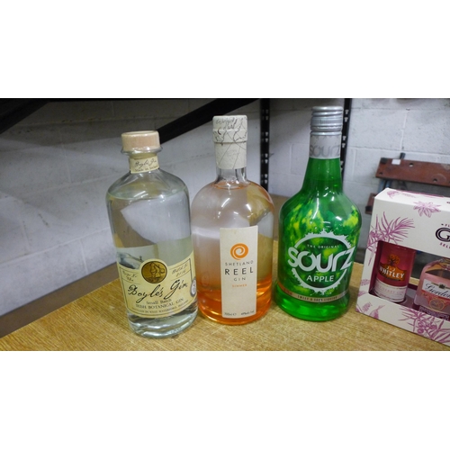 2074 - 5 Assorted bottles of spirits; 70cl Boyles small batch Gin, 70cl Shetland Reel Gin, 70cl Apple Sours... 