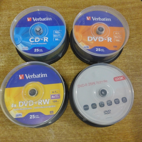 2077 - A large quantity of Verbatim CD-R, DVD-R and DVD + RW re-writable discs (all sealed and unused)