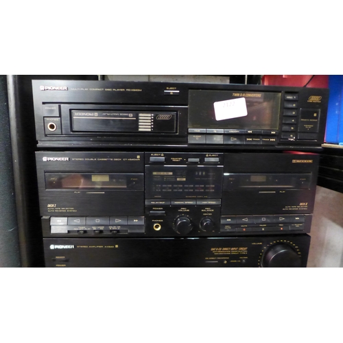 2122 - Pioneer stereo equipment including an A-X540 stereo amplifier, a CT-X540WR stereo double cassette de... 