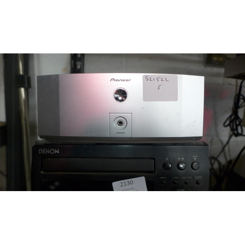 2130 - Stereo equipment including a Pioneer M-f10 stereo power amplifier, a Denon RCD-M38DAB CD receiver, a... 