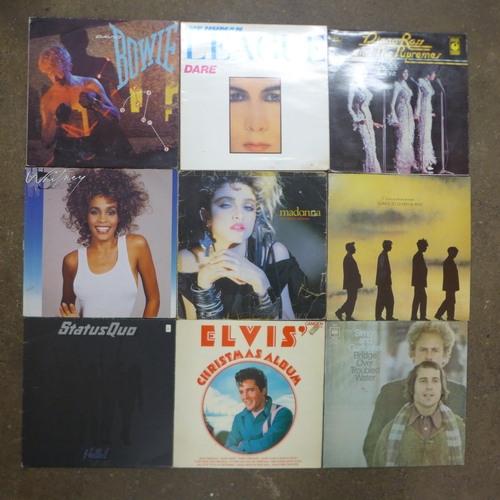 2132 - Four boxes of approx. 600 LPs including mainly rock and pop such as The Beatles, Status Quo, Elvis P... 