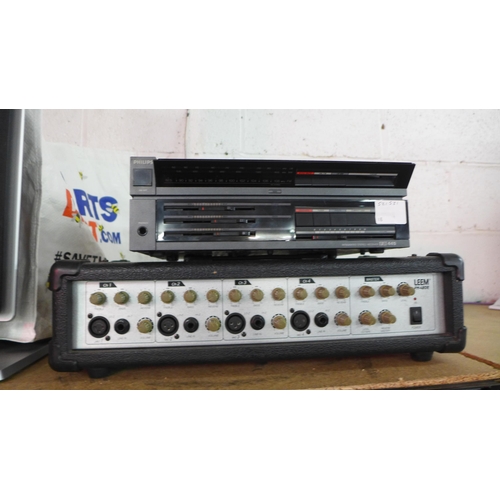 2133 - A quantity of stereo equipment including a Philips FR455 integrated stereo receiver, a Leem PM-480R ... 