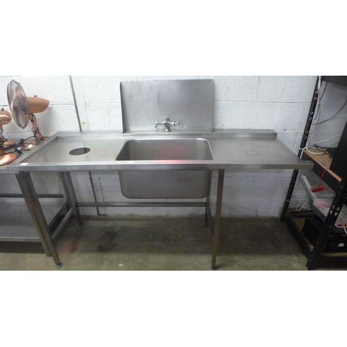 2147 - A 180 x 60cm stainless steel industrial catering  kitchen sink unit with hole for waste disposal