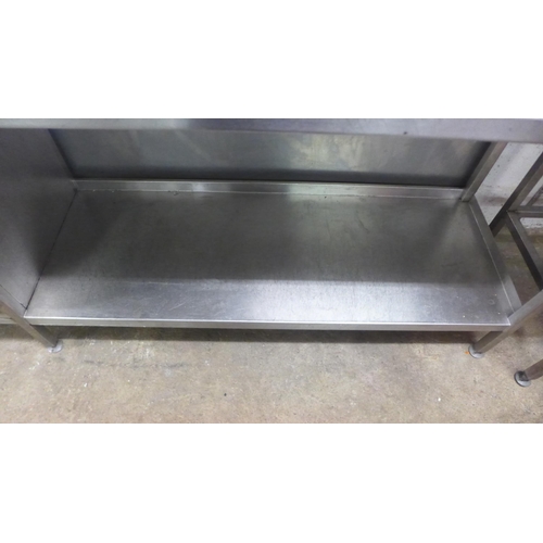 2148 - A 187cm x 55cm stainless steel industrial catering prep table with 3 drawers