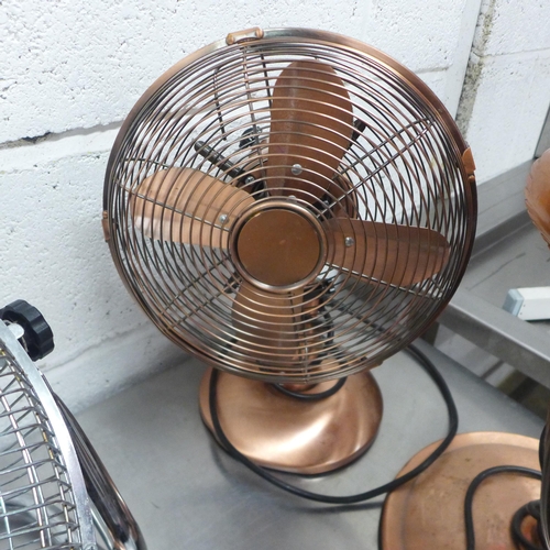 2150 - Four assorted stainless steel fans including desk fans and box fan