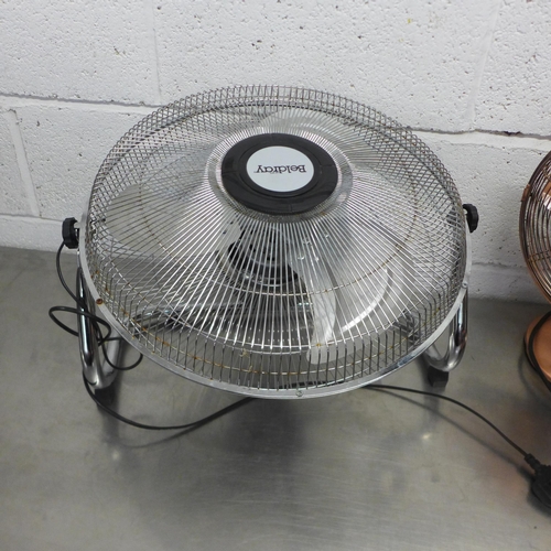 2150 - Four assorted stainless steel fans including desk fans and box fan