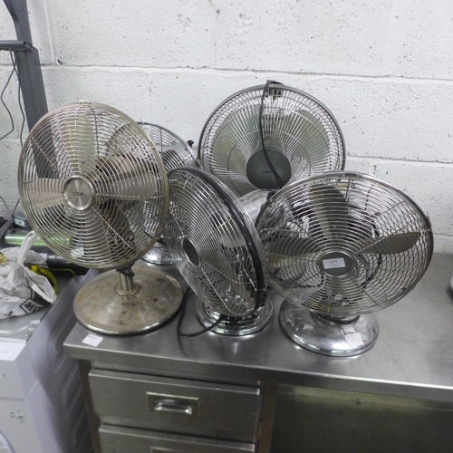 2151 - Five assorted stainless steel table/desk fans