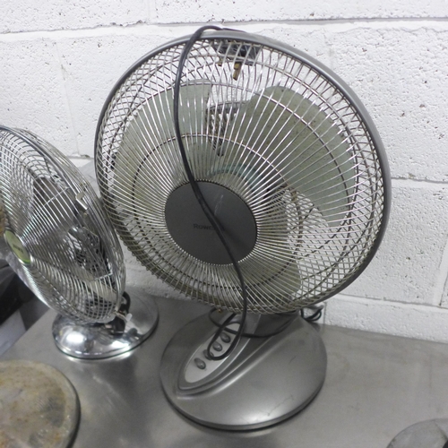 2151 - Five assorted stainless steel table/desk fans