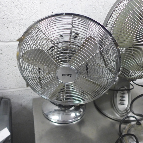 2151 - Five assorted stainless steel table/desk fans