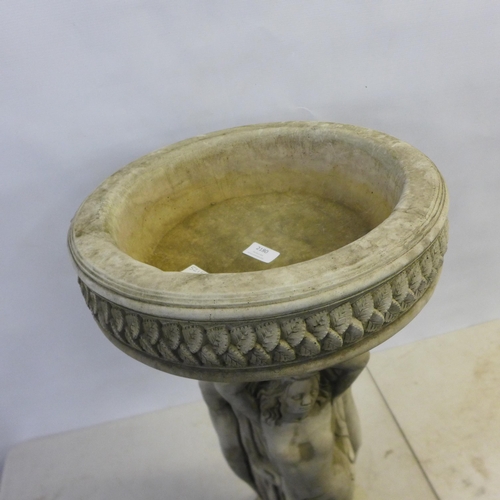 2180 - A 75cm tall two-section concrete Three Graces bird bath