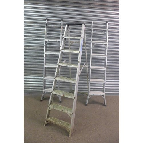 2188 - An 8-rung aluminium stepladder and two sets of 6-rung aluminum stepladders