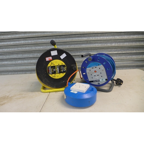 2257 - Three 240v extension cable reels including a Master Plug 4 socket 50m extension reel, a 4-socket 25m... 