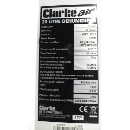 2286 - A Clarke Air YDE20 20 litre 230v dehumidifier