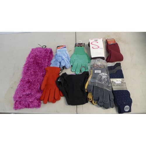 2292 - 3 Boxes of assorted winter clothing; hats, socks, scarves, thermal clothing etc.