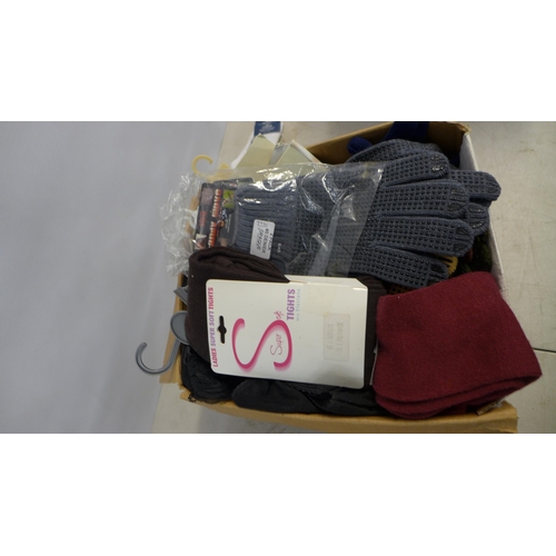 2292 - 3 Boxes of assorted winter clothing; hats, socks, scarves, thermal clothing etc.