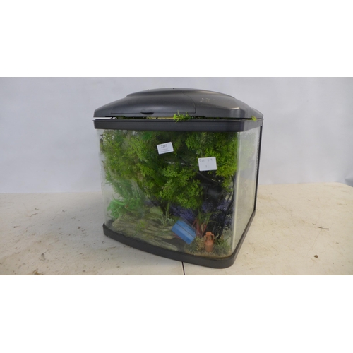 2297 - A Fishbox 48 litre 40cm curved glass fish tank with various accessories and decorations including a ... 