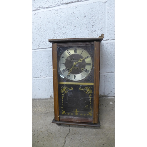 2338 - A collection of six clocks; 4 long cased wall clocks and 2 mantel clocks including President 31 day,... 