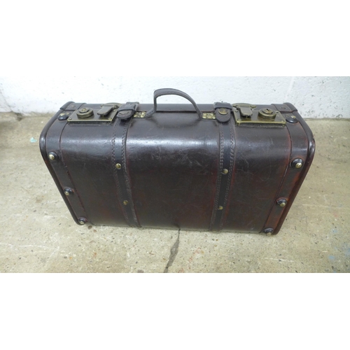 2342 - Four brown leather look cases plus two metal cases in various sizes