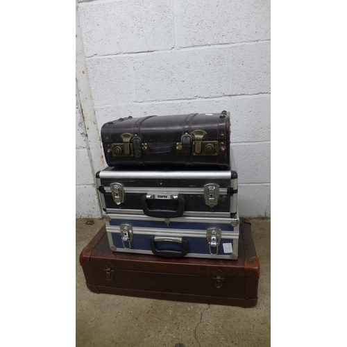 2342 - Four brown leather look cases plus two metal cases in various sizes